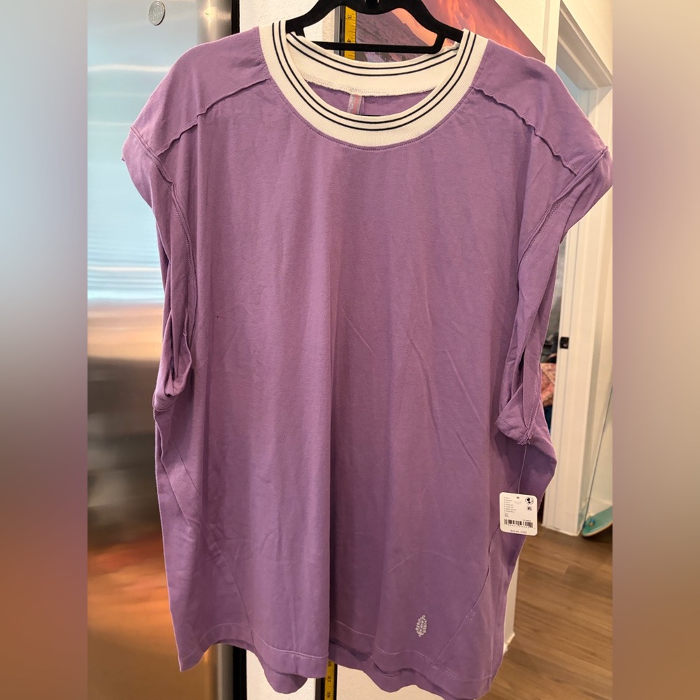 FP Movement, XL Don't Sweat It Top/Tee, Curved Arm Sleeve Violet Purple Oversize - Picture 9 of 10